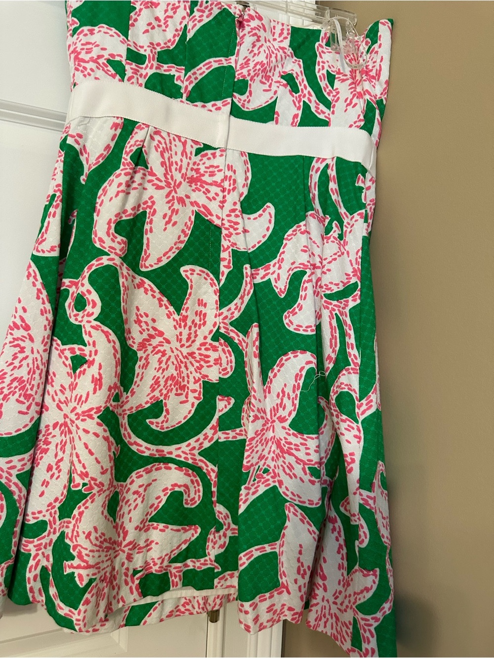 Lilly Pulitzer Green, Pink and White Strapless Floral Dress with Bow - Picture 9 of 9